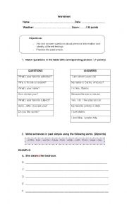 English Worksheet: PAST SIMPLE