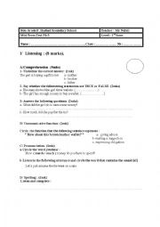 English Worksheet:  A first form mid-term test nb 3
