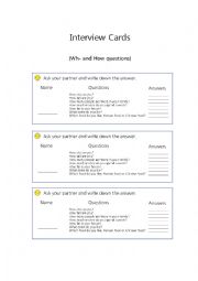 English Worksheet: Interview worksheet(wh- and how question)