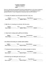 English Worksheet: Find the Grammar Mistakes 