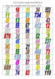 English Worksheet: Colours and numbers