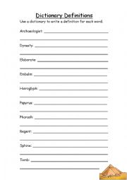 English Worksheet: Egyptian Defitnitions