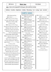 English Worksheet: earth song +endangered animals 