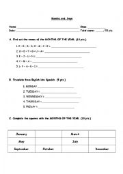 English Worksheet: Months & Days Test