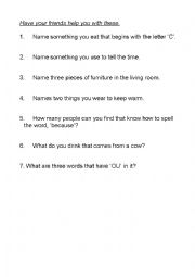 English Worksheet: See if your friends can answer these