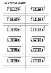 English Worksheet: clock test