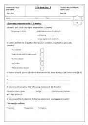 3rd mid-term test first form tunisian students
