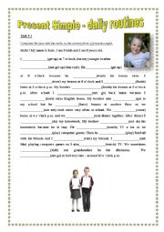 English Worksheet: The Present Simple : affirmative and negative + daily routines