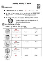 English Worksheet: currency teaching-UK money