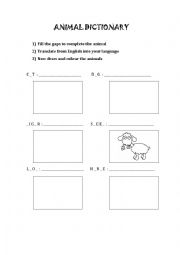 English Worksheet: Animals Picture Dictionary