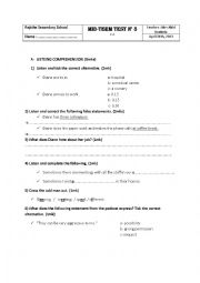 English Worksheet: mid-term test n3 for first year secondary education