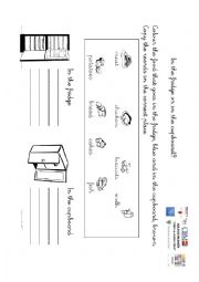 English Worksheet: IN THE CUPBOARD OR IN THE FRIDGE?