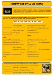 English Worksheet: Past Simple Song: Somewhere only we know by Keane