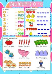 English Worksheet: Numbers 0 - 6