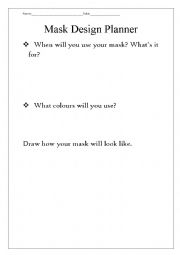 English Worksheet: Mask Making Design Planner
