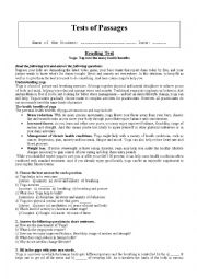 English Worksheet: Reading Test, Listening Test, Speaking Test in the classroom