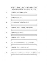 English Worksheet: Hunchback of Notre Dame Comprehension Questions