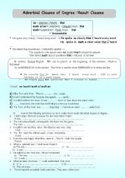 English Worksheet: Adverbial Clauses of Degree / Result Clauses