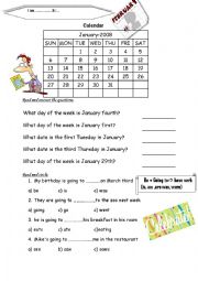 English Worksheet: calender