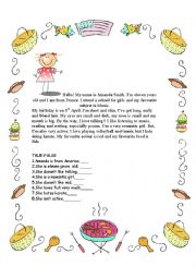 English Worksheet: reading activity