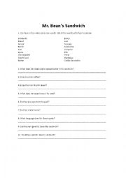 English Worksheet: Mr Beans Sandwich