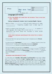 English Worksheet: 4th Form Mid-Term Test n 2 2013