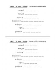 English Worksheet: Days of the week