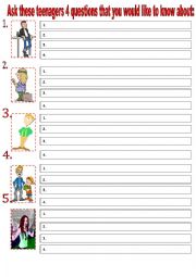English Worksheet: Types of questions asking. Youth description.