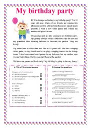 English Worksheet: My birthday party