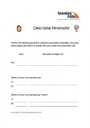 English Worksheet: describing people
