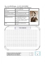 English Worksheet: writing task[biography] about Florence Nightingale and her voluntary work