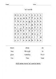 English Worksheet: oo word wordsearch