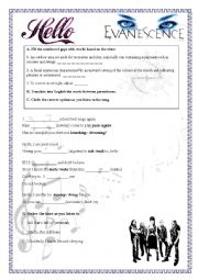English Worksheet: Song HELLO by Evanescence