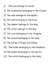 English Worksheet: Possessive Apostrophes