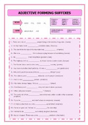English Worksheet: adjectives suffixes