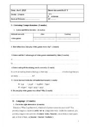 English Worksheet: mid term test n3  3rd year , Tunisian program