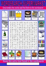 English Worksheet: Supermarket Wordsearch