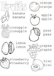 English Worksheet: Fruits (tracing)