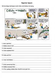 Reported Speech exercise - Calvin and Hobbes