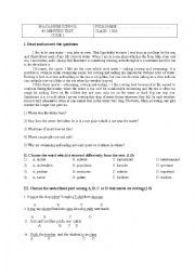 English Worksheet: reading, grammar test