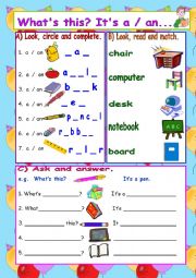 English Worksheet: What�s this? - school things
