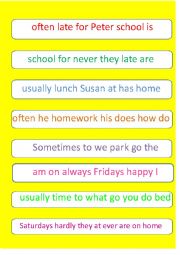 English Worksheet: Position of adverbs of frequency - scrambled sentences