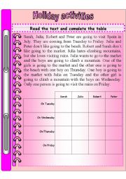 English Worksheet: Holiday activities