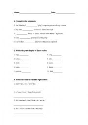 English Worksheet: Past tense