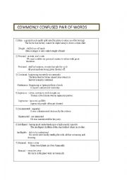 English Worksheet: Commonly Confused Pair of Words