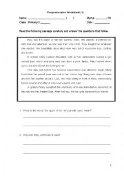 English Worksheet: comprehension exercise 