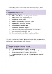 English Worksheet: complex object exercises