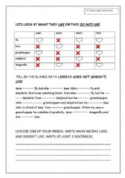English Worksheet: like/ does not like