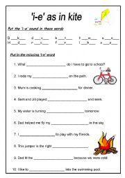 English Worksheet: i-e as in Kite