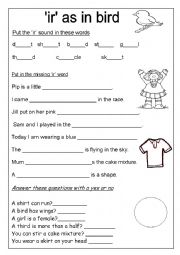 English Worksheet: ir as in bird